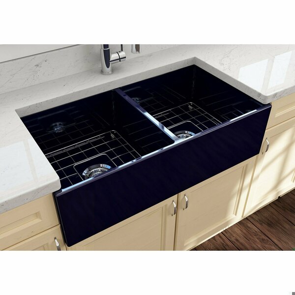 Bocchi Contempo Farmhouse Apron Front Fireclay 36 in. Double Bowl Kitchen Sink in Sapphire Blue 1350-010-0120